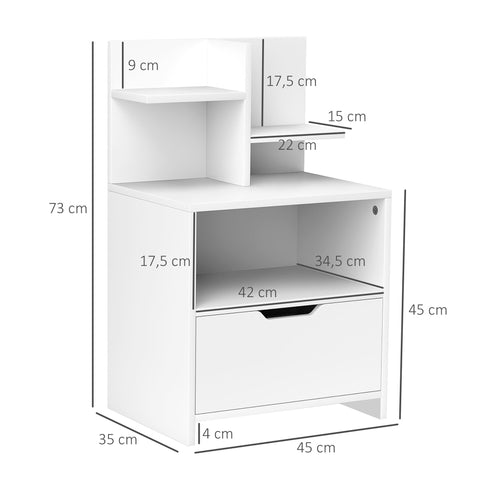 Rootz Bedside Table - Side Table - Nightstand - Extra Storage - 45cm x 35cm x 73cm -White