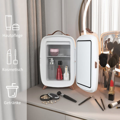 Rootz 6L Cosmetic Mini Fridge - Beauty Fridge - Skincare Cooler - Preserves Products - 24.3x19.4x35.6cm - Mirror & LED Lights