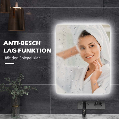 Rootz LED Bathroom Vanity Mirror - Wall Mounted Makeup Mirror - Illuminated Mirror - Anti-Fog - Touch Switch - 70cm x 50cm x 3cm