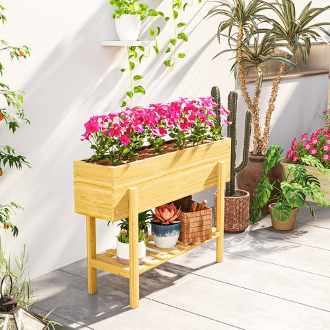 Rootz Wooden Flower Box - Raised Planter - Garden Bed - Fleece Lining - Healthy Soil - 100 x 30 x 70.5 cm