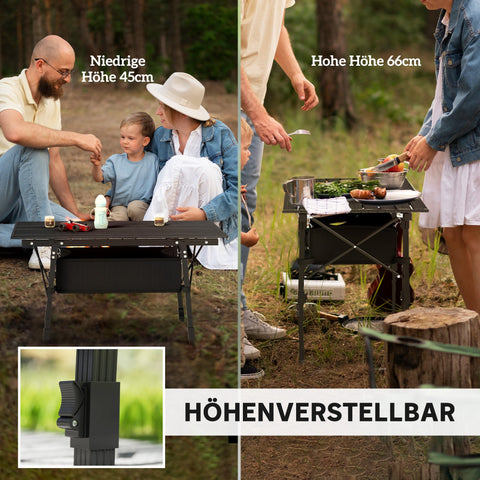 Rootz Camping Table - Picnic Table - Bivvy Table - Adjustable Height & Foldable - 90cm x 55cm x 45-66cm