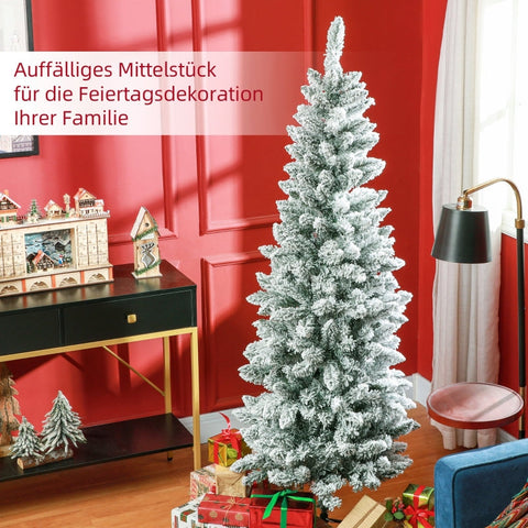 Rootz Snow Flocked Christmas Tree - Artificial Tree - Slim Fir - Flame Retardant - Steel Base - Ø65cm x 180cmHeight