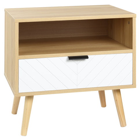 Rootz Bedside Table with Drawer - Night Stand - Scandinavia Style - Extra Storage - 50 x 39.5 x 49.5 cm Chevron Pattern