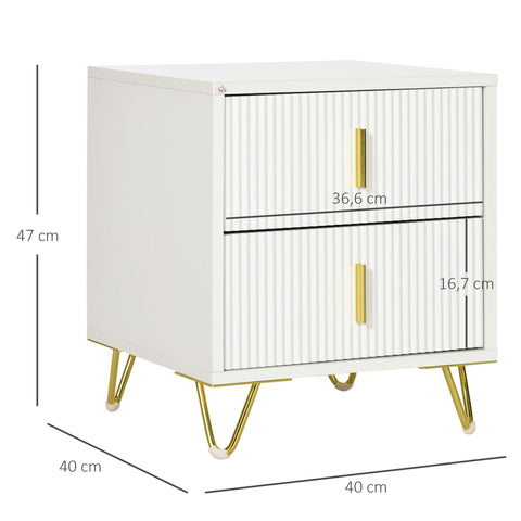 Rootz Bedside Table - Nightstand - Bedroom Storage - Compact & Durable - 40 x 40 x 47 cm - Art Deco Style - Gold & White Finish