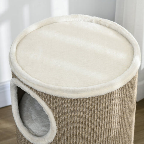 Rootz Cat Scratching Barrel - Kitty Condo - Cat Tree - Soft Plush - Sisal Rope - Sleep Cave - 38cm x 70cm - Brown