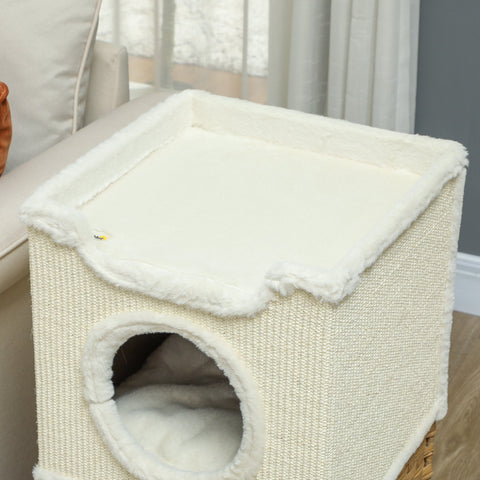 Rootz Cat Tree Tower - Scratch Bin - Cat Condo - Promotes Claw Health - 41cm x 41cm x 75.5cm - Cream White