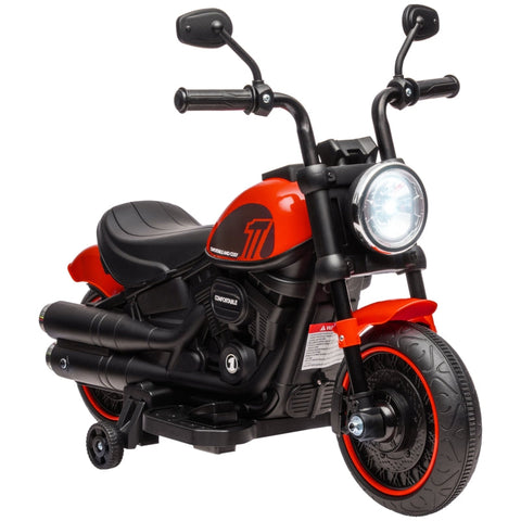 Rootz Kids Electric Motorcycle - Red+Black - Ride-On Toy - Headlight - Training Wheels - Develops Hand-Eye Coordination - 76cm x 42cm x 57cm