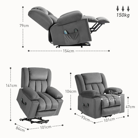 Rootz Electric Riser Chair - Reclining Armchair - Power Lift Chair - USB Ports, Massage & Heat - 101cm x 93cm x 104cm