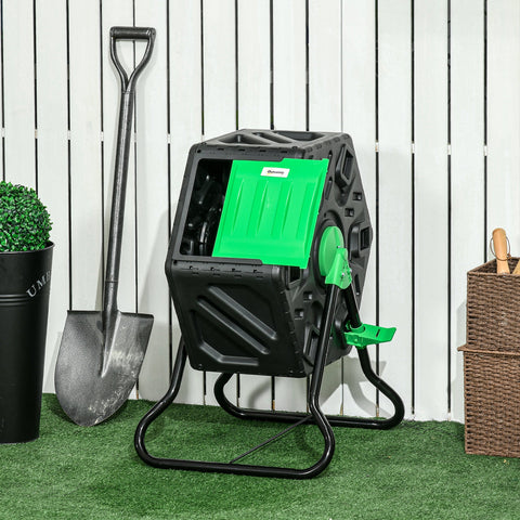 Rootz 65L Compost Container - Rotatable Composter - Thermal Compost Bin - Nutrient-Rich Compost - 60x49x77cm - Green+Black