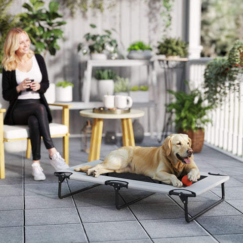 Rootz Portable Elevated Dog Bed - Raised Pet Lounger - Breathable Mesh Bed - Moisture-Repellent Comfort - 107cm x 61cm x 20cm