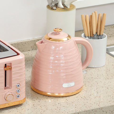 Rootz Pink 2-in-1 Toaster and Kettle Set - Multifunction Kitchen Combo - Elegant Pebble Design - Seven Browning Levels - 24.1x19.5x23.2cm