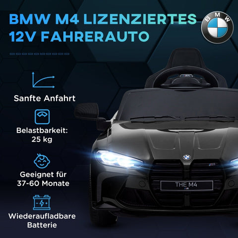Rootz BMW M4 Kids Electric Car - Ride-On Toy - Battery-Powered Vehicle - Remote Control Operated - Glowing Lights - Sounds - Black - 108cm x 69.5cm x 51cm