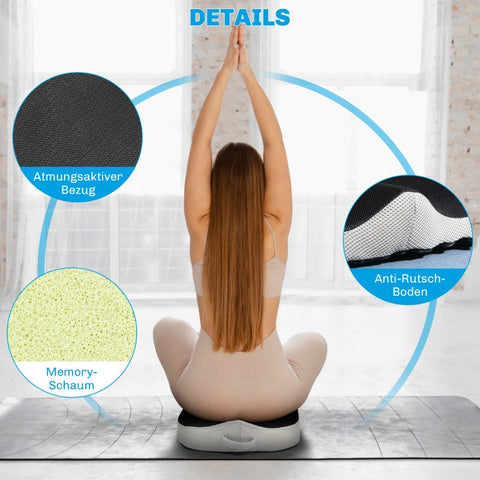 Rootz Memory Foam Orthopedic Seat Cushion - Coccyx Cushion - Chair Pad - Breathable Mesh Cover - Non-Slip Base - 44cm x 39cm x 13cm