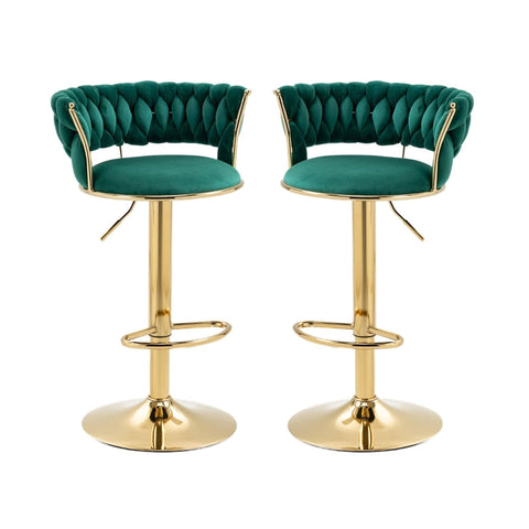 Rootz Adjustable Velvet Bar Stools - Swivel Stools - Ergonomic Seating - Gold Base - 54cm x 48cm x 78cm - Promotes Posture & Comfort