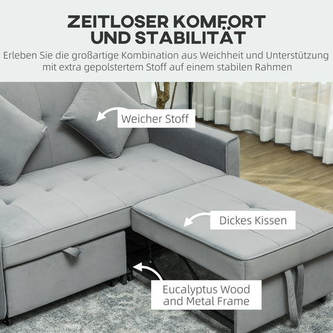Rootz 4-in-1 Sofa - Adjustable Couch - Sofa Bed - Velvet Fabric & Pillows - 140.5cm x 90.5cm x 89cm - Enhance Elegance