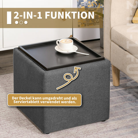 Rootz Sitting Stool with Storage - Foot Stool - Upholstered Stool - Elegant Design - 42cm x 42cm x 41cm, Grey Linen Look