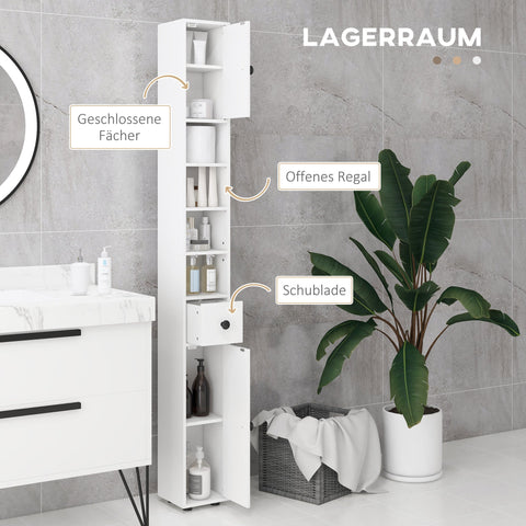 Rootz Bathroom Cabinet - Storage Unit - Slim Organizer - Modern White Design - Chipboard Construction - 180cm x 20cm x 20cm