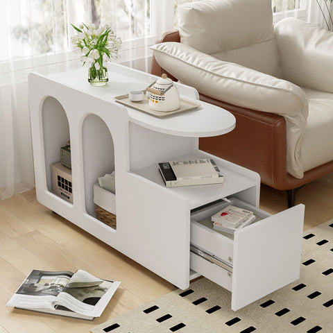 Rootz White Side Cabinet - Storage Trolley - Rolling Cart - High Stability - 82x30x53 cm