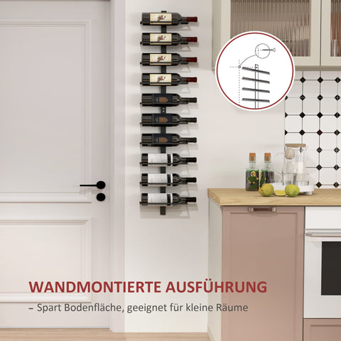Rootz Wine Rack - Wall Shelf - Bottle Holder - Space-Saving - 27cm x 10cm x 116cm - 10 Bottle Capacity - Black Metal Construction