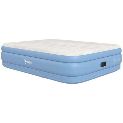 Rootz 2 Person Inflatable Camping Mattress - Air Bed - Blow-Up Mattress - Built-in Pump - Carry Bag - 203cm x 152cm x 46cm - Light Blue - Optimal Body Support - Quick Inflation - Compact and Portable