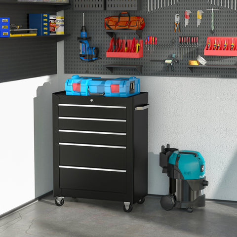 Rootz Rolling Steel Tool Trolley - Workshop Cart - Tool Storage - Lockable with 2 Keys - 61.5 x 33 x 82.5 cm - Non-slip Protection