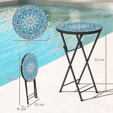 Rootz Mosaic Garden Table - Foldable Terrace Table - Round Patio Tables - Space-Saving Design - Ø35.5 x 55H cm