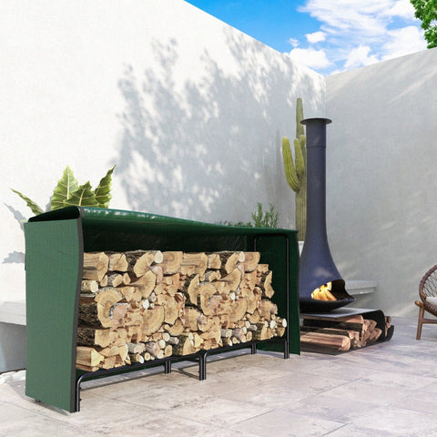 Rootz Firewood Stand - Log Holder - Firewood Rack - PE Cover - 200kg Load Capacity - 200cm x 36cm x 99cm