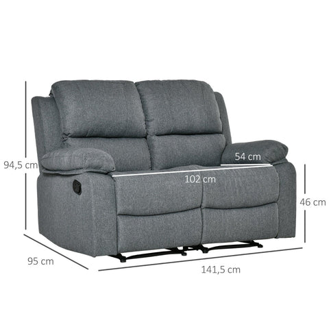 Rootz Dubbele Bank - Ligstoel - Fauteuil - Schuim met hoge dichtheid - Onafhankelijke rugleuningen - Zijbediening - Grijs polyester - L141,5 x B95 x H94,5 cm (zittend) / D157,5 x B141,5 x H75 cm (liggend)