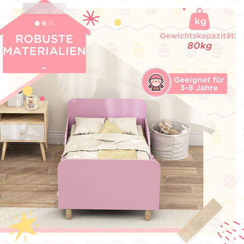Rootz Pink Children's Bed Frame - Single Bed - Toddler Bed Frame - Protective Grille - MDF & Pine Wood - 143.5cm x 74.2cm x 50cm