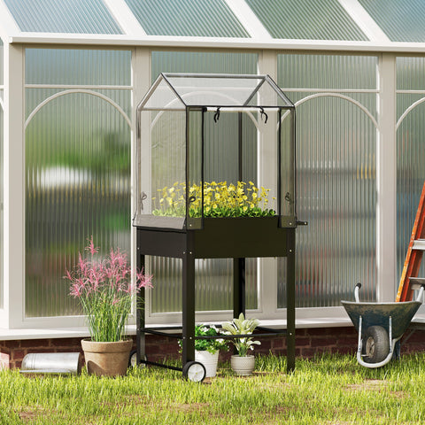 Rootz Raised Garden Bed with Plastic Cover - Elevated Planter - Mobile Jardinates - Improved Drainage - 67cm x 69cm x 147cm