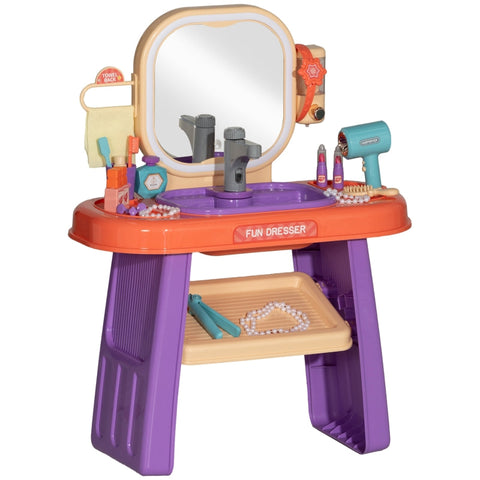 Rootz Children's Dressing Table Set - Vanity Table - Magic Mirror - LED Lights - Interactive Music - Realistic Sink - Functional Faucet - Purple - Plastic & Acrylic - 55cm x 29cm x 71cm