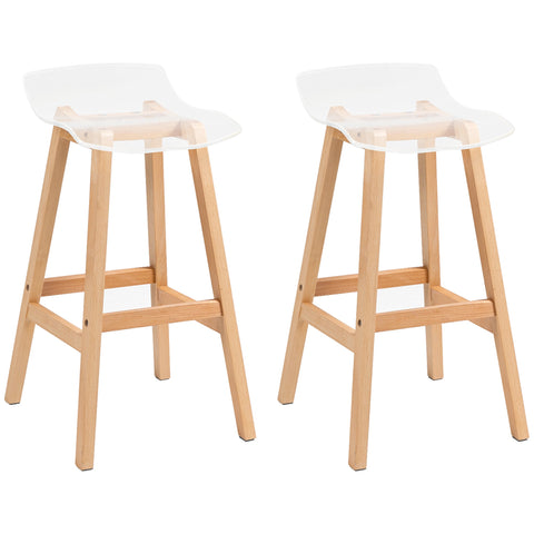 Rootz Set of 2 Contemporary Bar Stools - High Stools - Kitchen Chairs - Acrylic Seat & Footrests - 39W x 44D x 78H cm