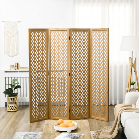 Rootz Paravent Room Divider - Foldable Interior Partition - Wooden Privacy Screen - Brown - 160cm x 170cm