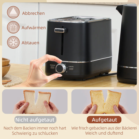 Rootz Kettle & Toaster Set - Breakfast Set Duo - Black, Grey- Quick Heating - Toaster Dimensions 27.2 x 15.6 x 18.5 cm
