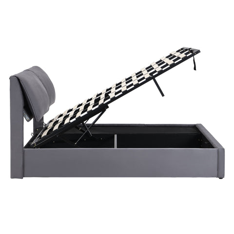 Rootz Upholstered Bed with Storage - Hydraulic Bed Box - Velvet Frame - Extra Storage & Comfort - 210cm x 180cm x 102cm