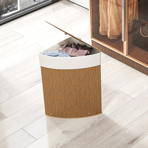Rootz Bamboo Mesh Corner Laundry Basket - Hamper - Clothes Bin - 55L Capacity - Easy Clean Fabric Bag - 35cm x 35cm x 60cm