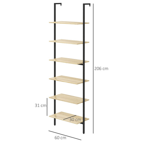 Rootz Wall Shelf Ladder Bookcase - Industrial Shelf - Display Shelves - Space Saver - 60L x 30W x 206H cm