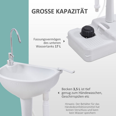 Rootz Portable Outdoor Hand Wash Basin - Mobile Sink - Camping Sink - Integrated Soap Dispenser - 51cm x 33.5cm x 103cm