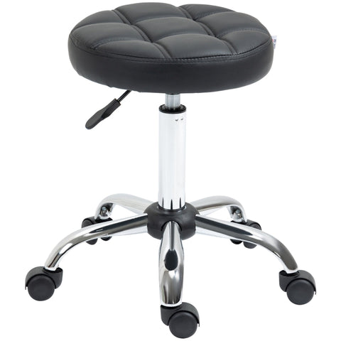 Rootz Salon Stool - Rolling Stool - Adjustable Height Stool - Faux Leather - Swivel Stool - 35.5cm x 51-67cm - Black+Silver