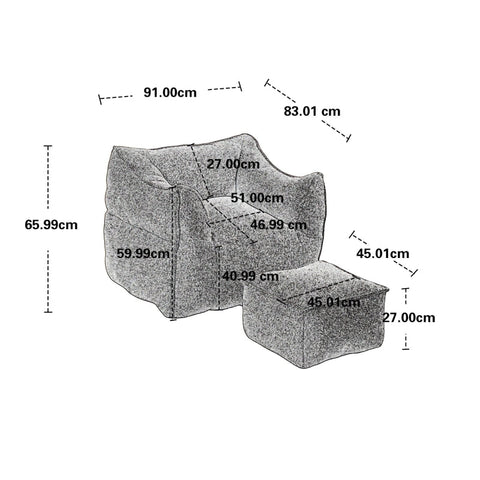 Rootz Bouclé Bean Bag - Memory Foam Chair - Lounge Armchair - Ultimate Comfort - 91x83x66cm