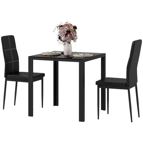 Rootz Dining Table Set with 2 Upholstered Black Chairs - Dining Room Seating - Space-Saving - Ergonomic Comfort - 75L x 50.5W x 75H cm