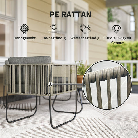 Rootz Poly Rattan Garden Sofa Set - Outdoor Lounge Set - Patio Furniture - Weatherproof - 116 x 60 x 69 cm - Brown/ Grey