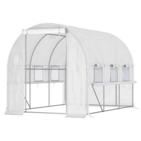 Rootz Foil Greenhouse - 6 Roll Up Windows - Zip Door - UV-resistant - Stainless Steel Frame - White - 2.95 x 2 x 2m