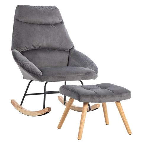 Rootz Ergonomic Rocking Chair Set - Reclining Chair - Relaxing Seat - Ultimate Comfort - 76cm x 94cm x 97cm, Footstool 48cm x 37cm x 37cm