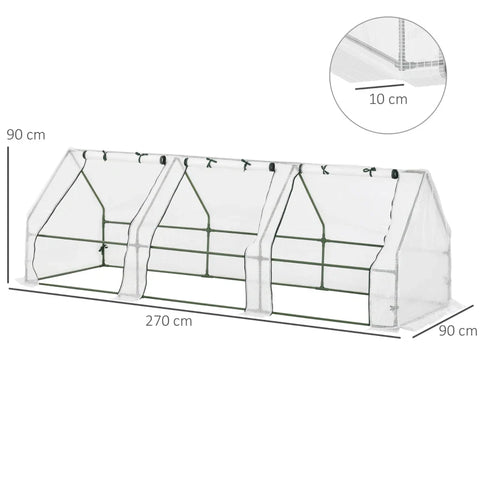 Rootz Mini Greenhouse - Film Greenhouse with 3 Rolling Windows - Weatherproof - Cold Frame for Garden - Balcony - Steel - White - 270 x 90 x 90 cm