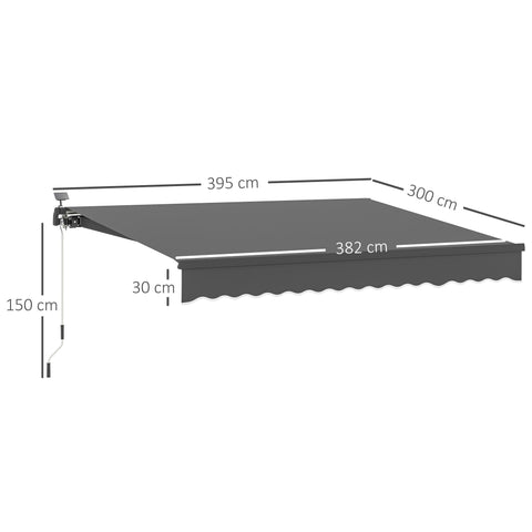 Rootz Klemmmarkise with Hand Crank - Joint Arm Awning - Sun Shades - UV 50+ Protection - 395cm x 300cm - Solar LED Lights