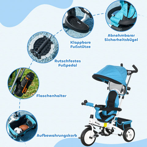 Rootz 6-in-1 Children's Trike - Toddler Bike - Kids Tricycle - Stability & Storage - Blue - 95cm x 50cm x 106cm