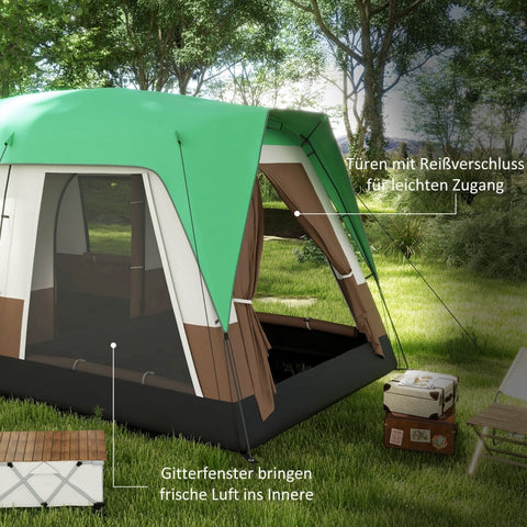 Rootz Camping Tent for 7-8 Persons - Family Tent - Group Tent - Weather Protection - Optimal Ventilation - 490cm x 305cm x 225cm - Green