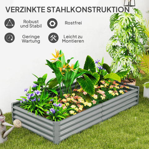 Rootz Steel Raised Garden Bed - Weather-Resistant Planter - Galvanized Steel - Anti-Cut Safe Edge - 180cm x 90cm x 30cm