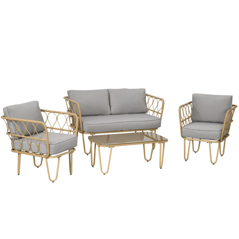 Rootz Garden Furniture Set - Outdoor Sofa - Patio Armchairs - Tempered Glass Table - UV Resistant - Sofa: 129x71.5x69cm, Armchair: 66x71.5x69cm